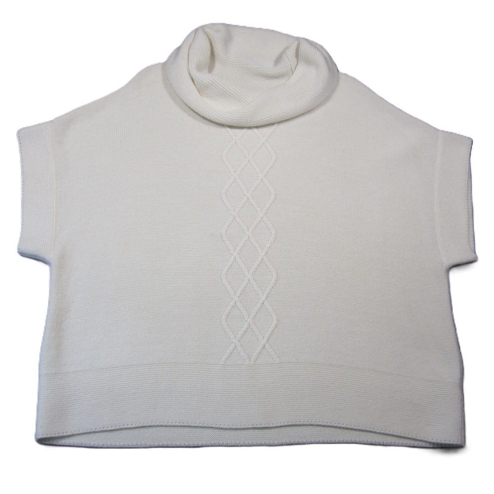Coldwater Creek Cowl Neck Sweater Ivory Wool Cable Knit Clean Preppy Luxury